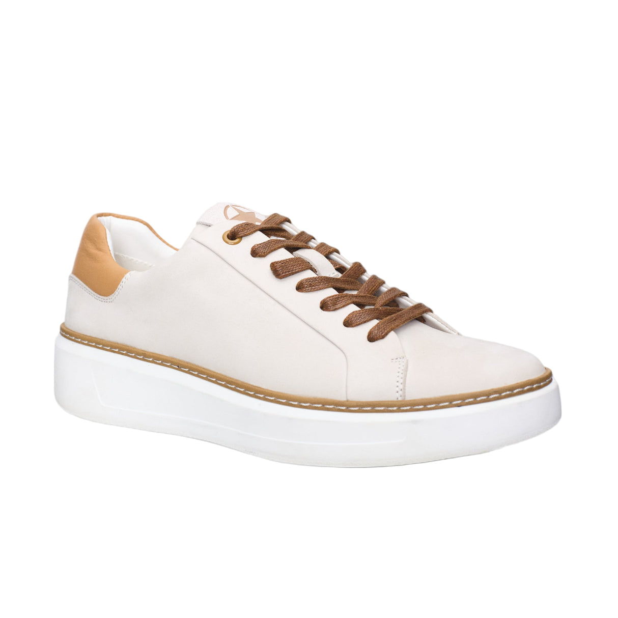 White sneaker with brown accents