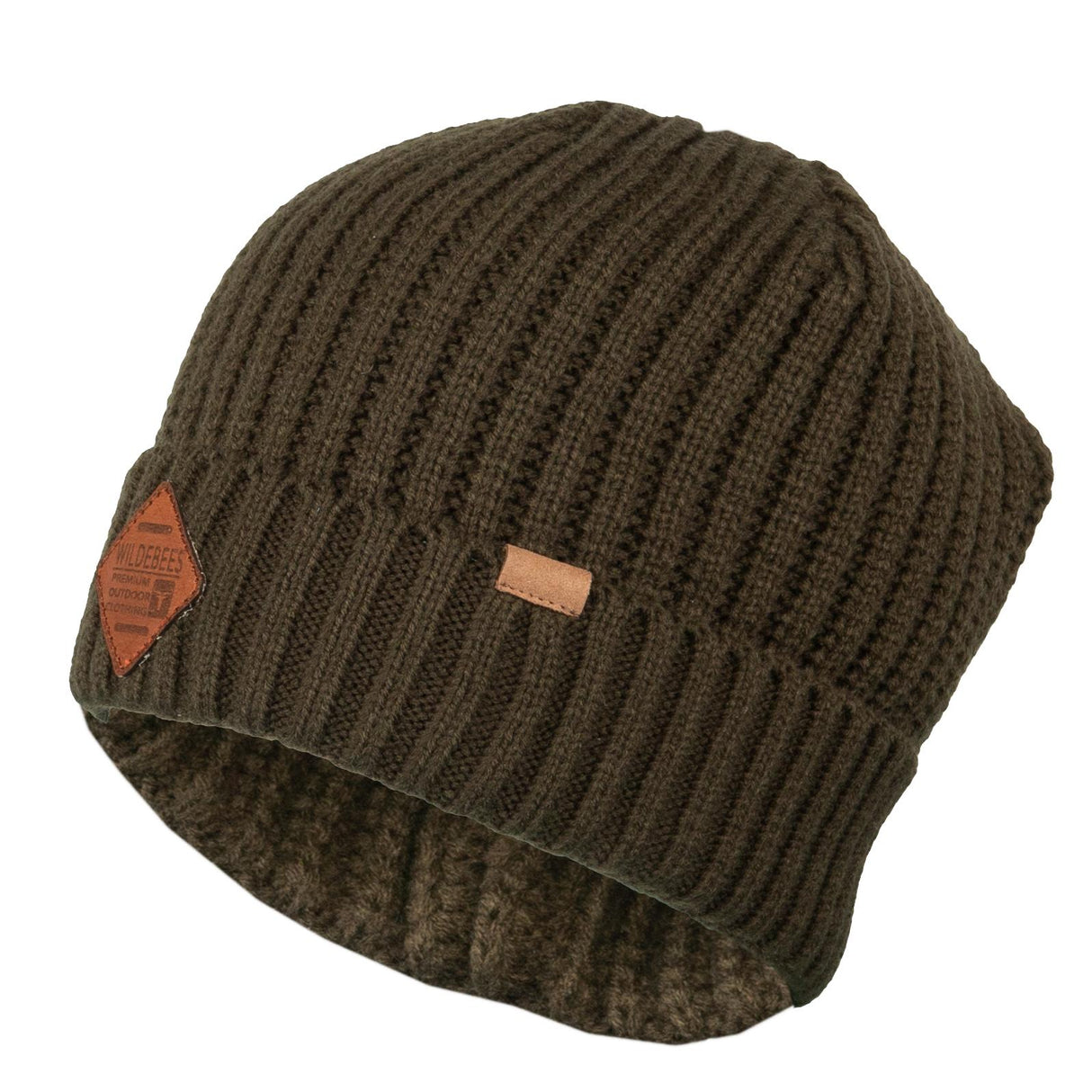 Wildebees Leather Patch Rib Knit Beanie
