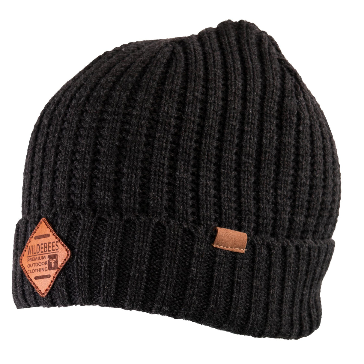 Wildebees Leather Patch Rib Knit Beanie