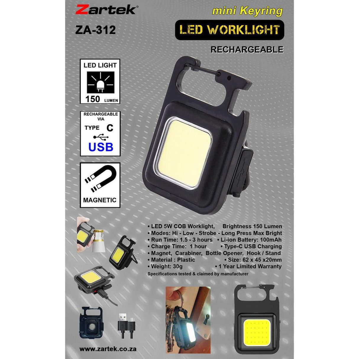 Zartek Mini Keyring 150 Lumens Worklight Za-312