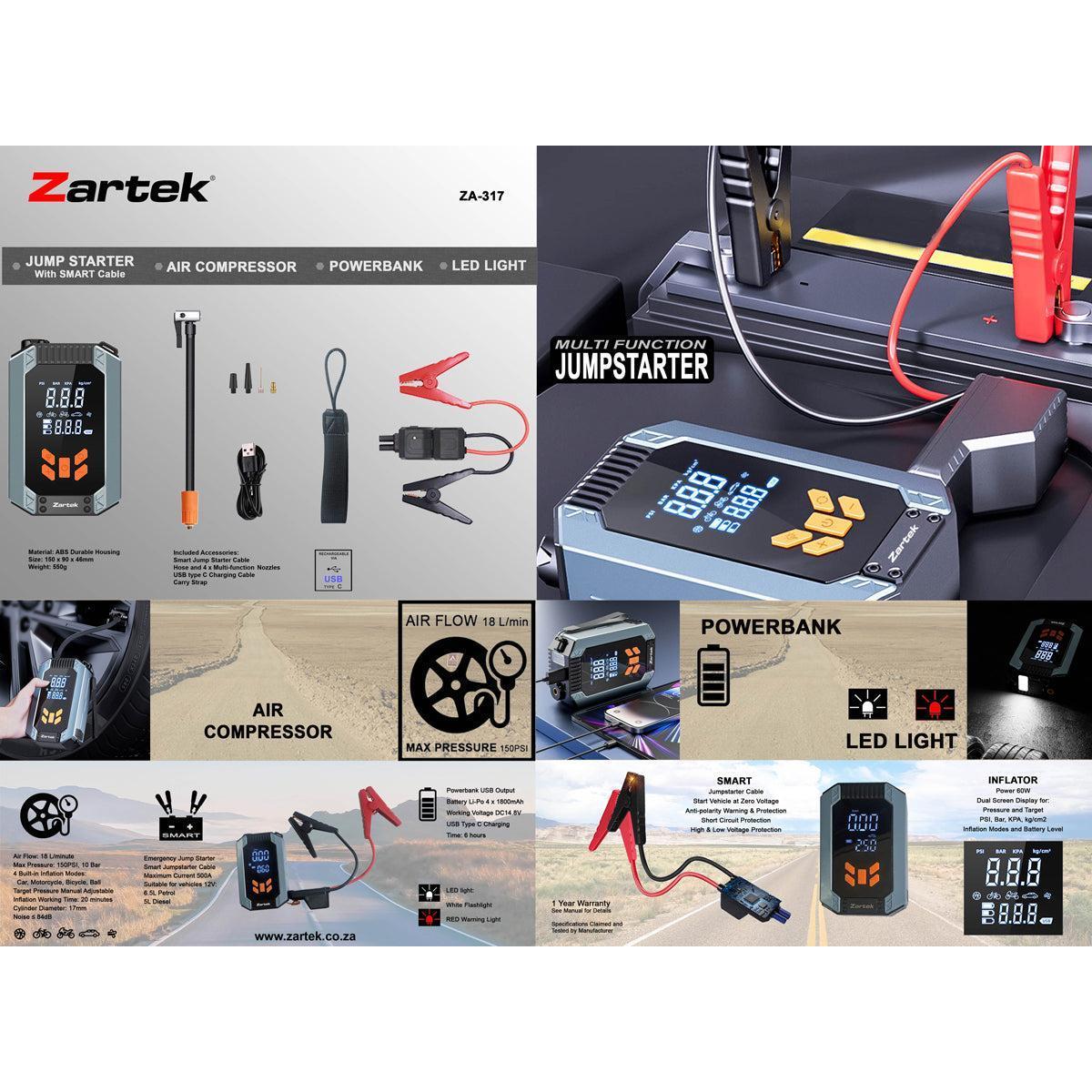 Zartek Portable Rechargeable Jump Starter / Air Pump (ZA-317